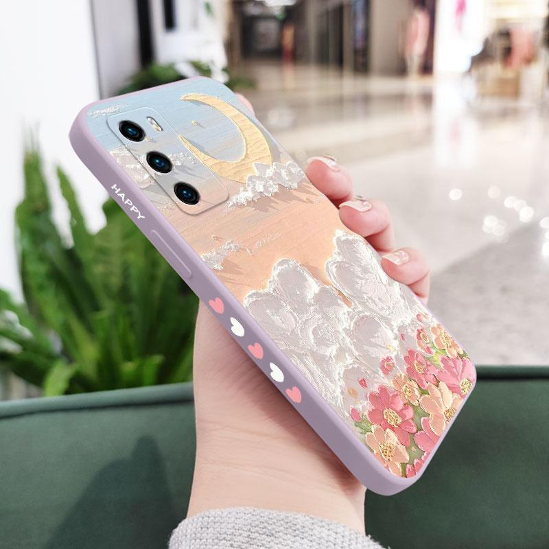 Oil Flowers Phone Case For Huawei P40 P50 P30 P20 Pro Lite Nova 5t Y7A Mate 40 30 20 Pro Lite Liquid Silicone Cover