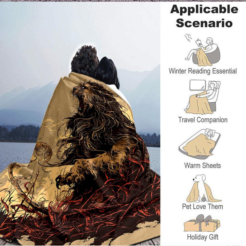 1pc Lion Wilderness Blanket, Lightweight Flannel Throw Blanket For Sofa, Bed, Travel, Camping, Living Room, Office, Couch, Chair, And Bed