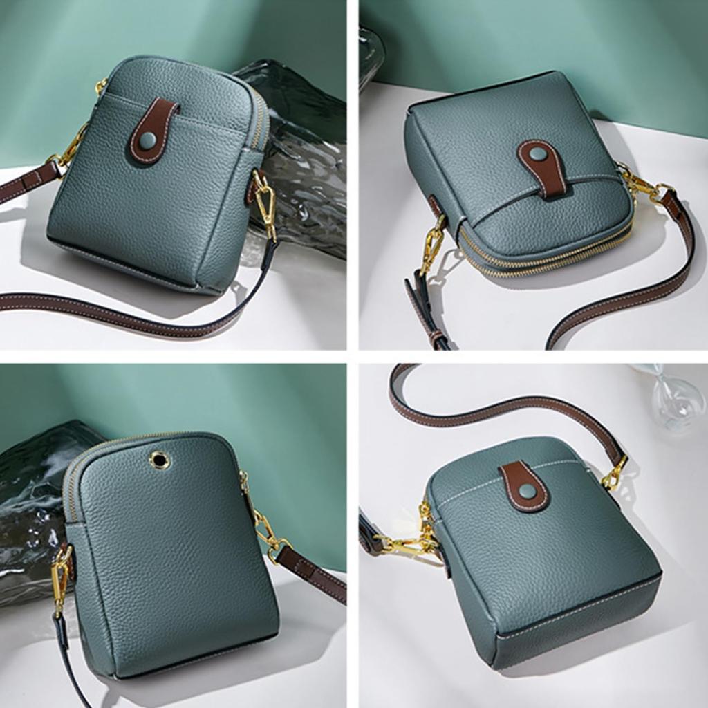 Bearneko Women's Genuine Leather Shoulder Bag, Small, Crossbody, Wallet, Lightweight, Waterproof, Smartphone Pouch, Fashionable, Gift (Black)