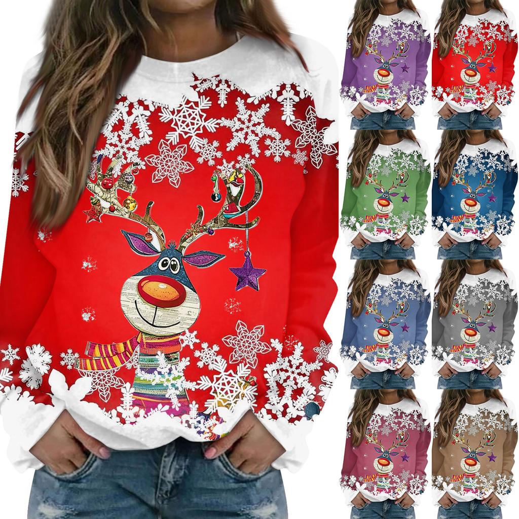 Dámské topy s kulatým výstřihem Bavlna Dámská Ležérní móda Potisk Dlouhý rukáv Svetr s výstřihem Halenka