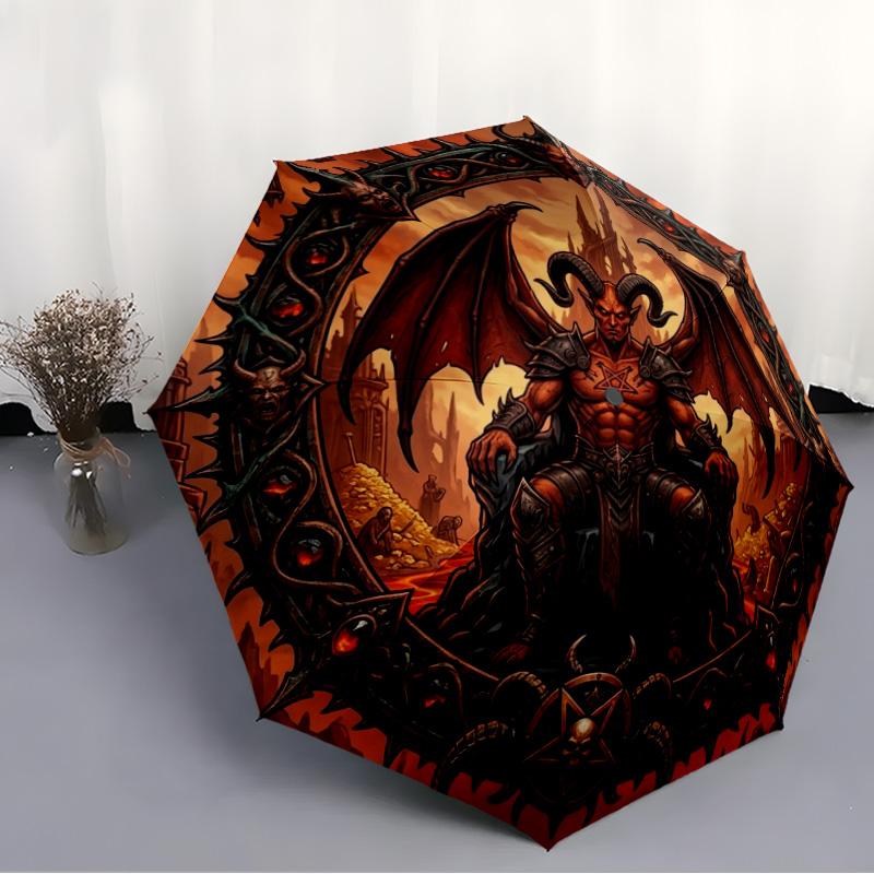 Demon Throne Hell pattern umbrella, portable and foldable design, 8 ribs, a casual accessory for Halloween, Christmas, and birthday gifts.