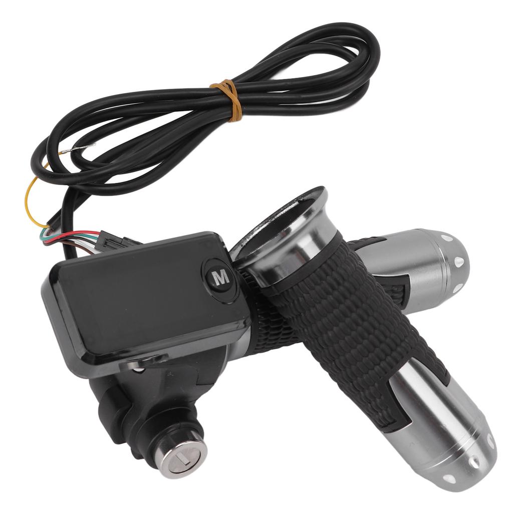 1 Pair Aluminum Throttle Grip LCD Screen Twist Throttle Accelerator Handle Grips with Cable and Key Knock for Electric Bike