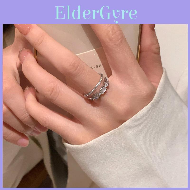 Stylish Geometric Copper Ring With Exquisite Double Layer Hollow Zircon For Trendy Women