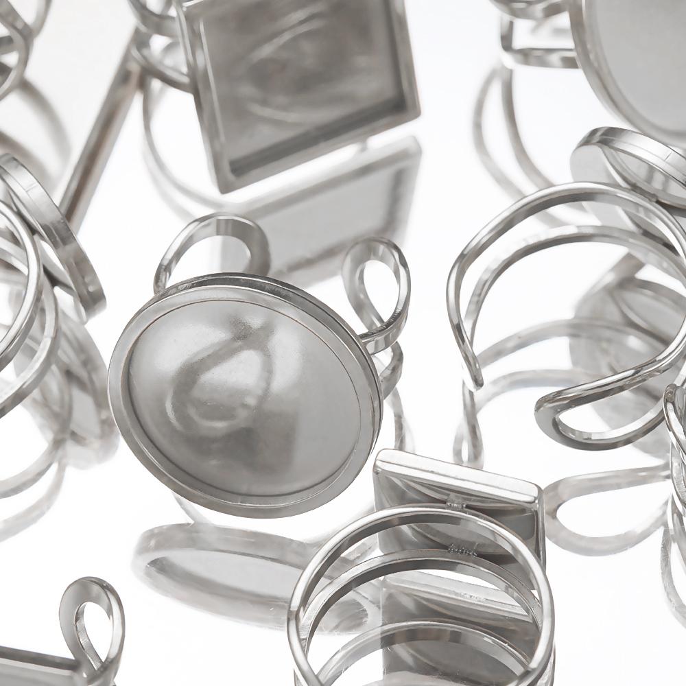 4pcs Stainless Steel Square Open Ring Settings Blank Cabochon Bases Handmade Resin Ring Trayer DIY Bezel Jewelry Making Supplies