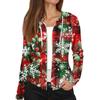 Women's Fashion Christmas Print Casual Zip-Up Long-Sleeved Hooded Jacket