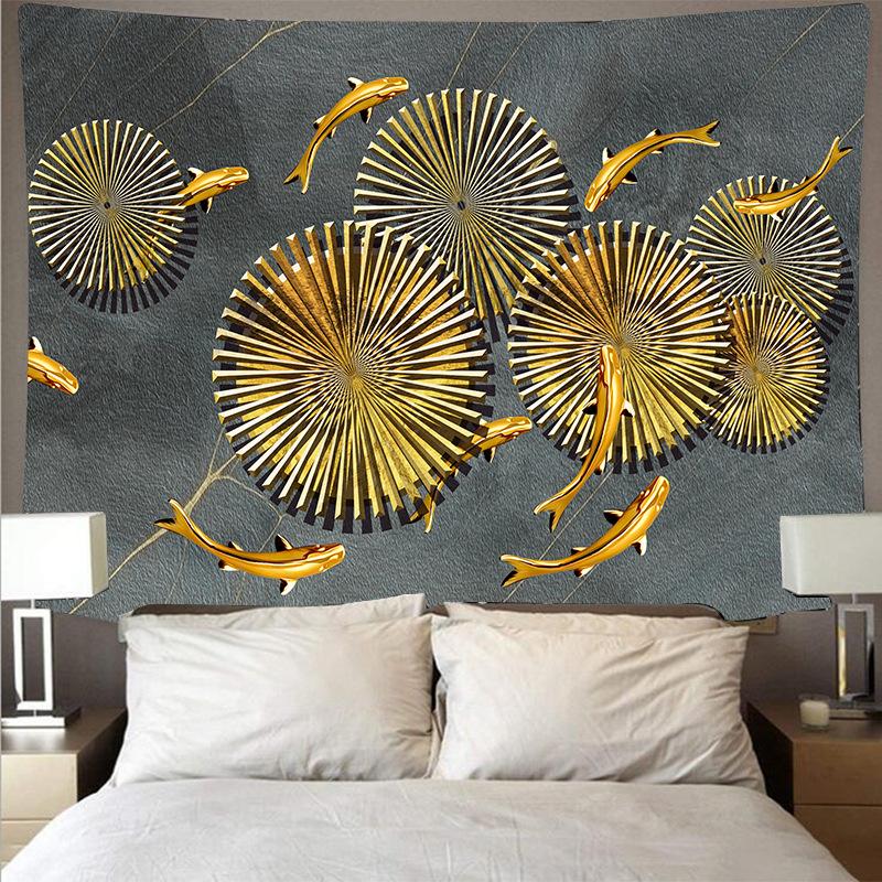 Chinese Style Hanging Cloth Scenery Background Art Painting Decor Lotus Goldfish Wall Carpet Home Decoration Gilding Tapestry