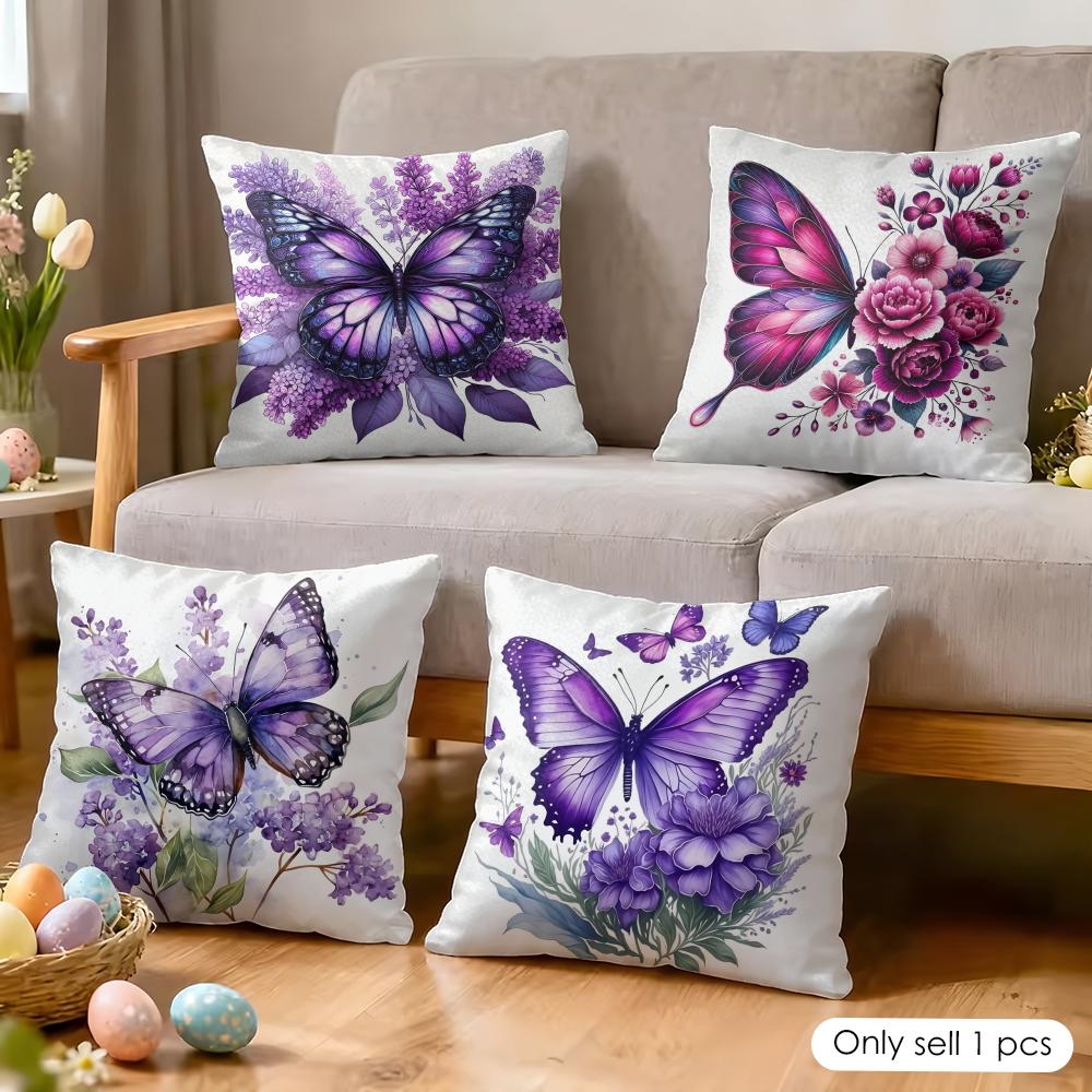 Watercolor butterfly Cushion Cover Soft Plush Fabric DoubleSided Printed Cushion Covers for All Seasons Modern HomeDecor Gift