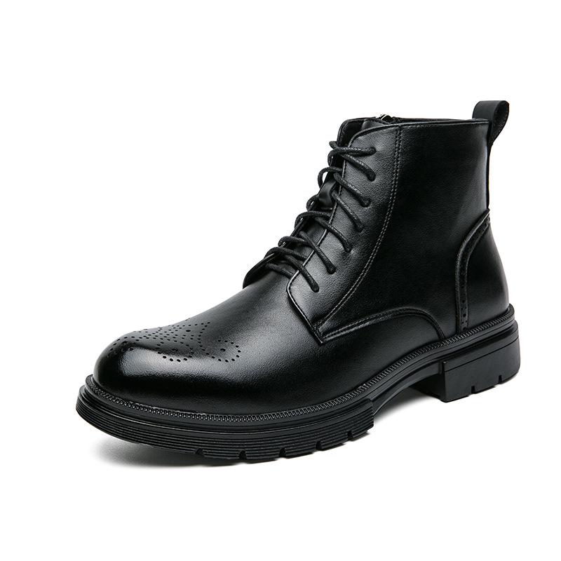Men s Retro Martin Brogue Boots, Plus Size 46, High-Top, Thick Sole, British Style, Autumn/Winter Collection. 43 чёрный