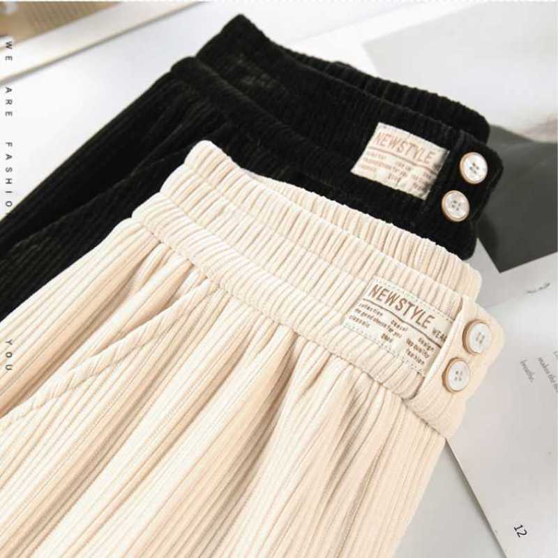 Damen Plus Samt Dicker Cord Hohe Taille Chenille Weite Beinhose Herbst Winter Koreanisches Temperament Pendeln Lässige Gerade Bein Warme Hose