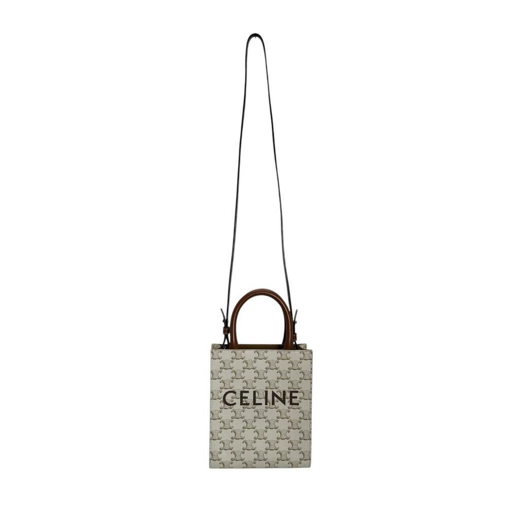 CELINE Mini Partical Hippo Triomphe Handbag PVC white Women Used