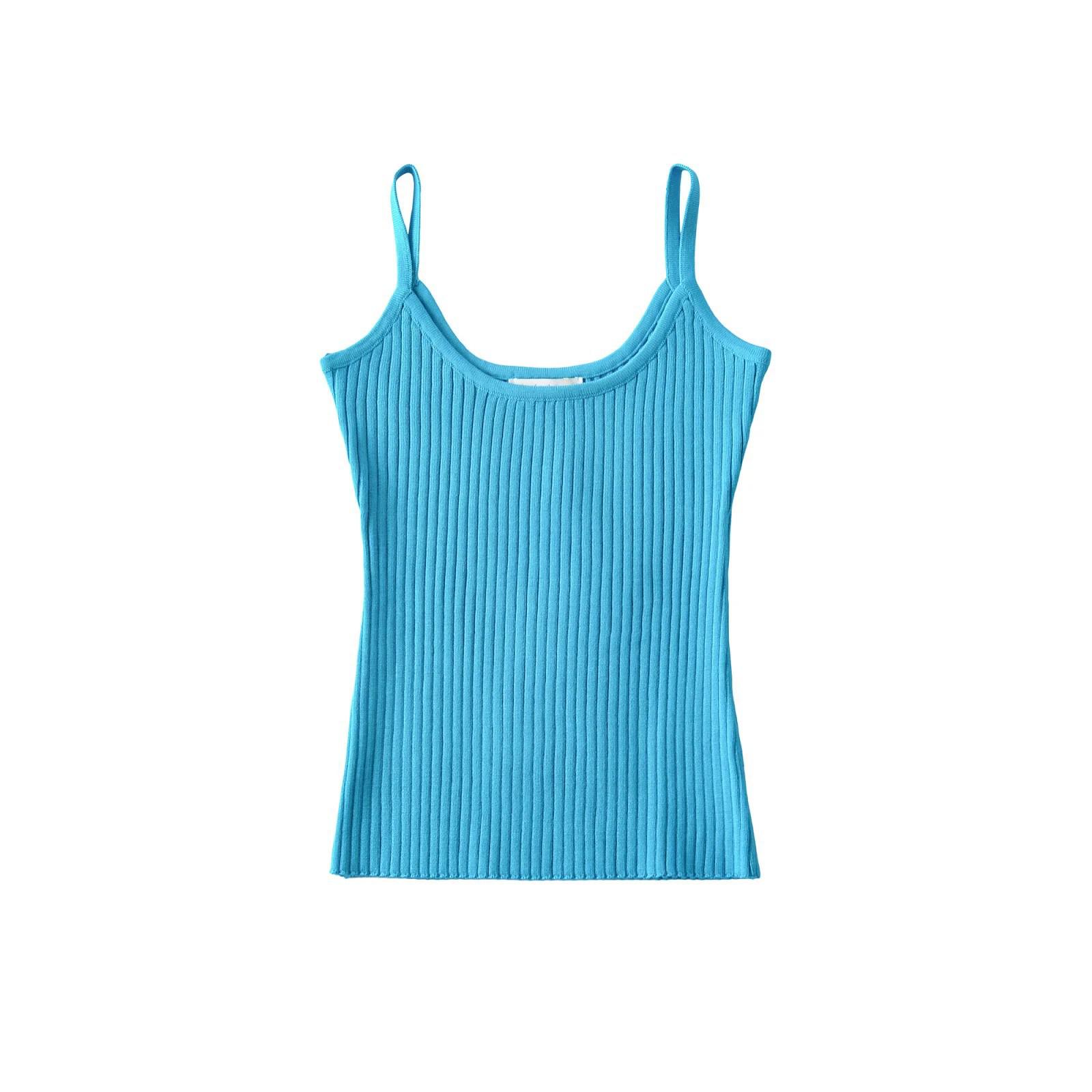 Spicy Girl Slim Fit V-Neck Camisole: Trendy, Sexy, Sleeveless Knit Top for Women Small павлин голубой