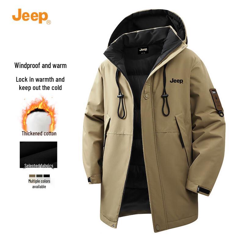 JEEP Men s 2025 Winter Hooded Windproof Padded Mid-Length Jacket XL