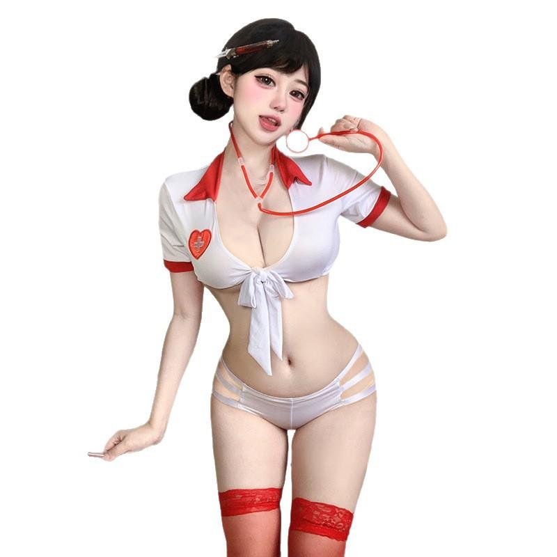Private nurse lingerie bare chest sexy hip wrap cosplay flirting pajamas take-off suit