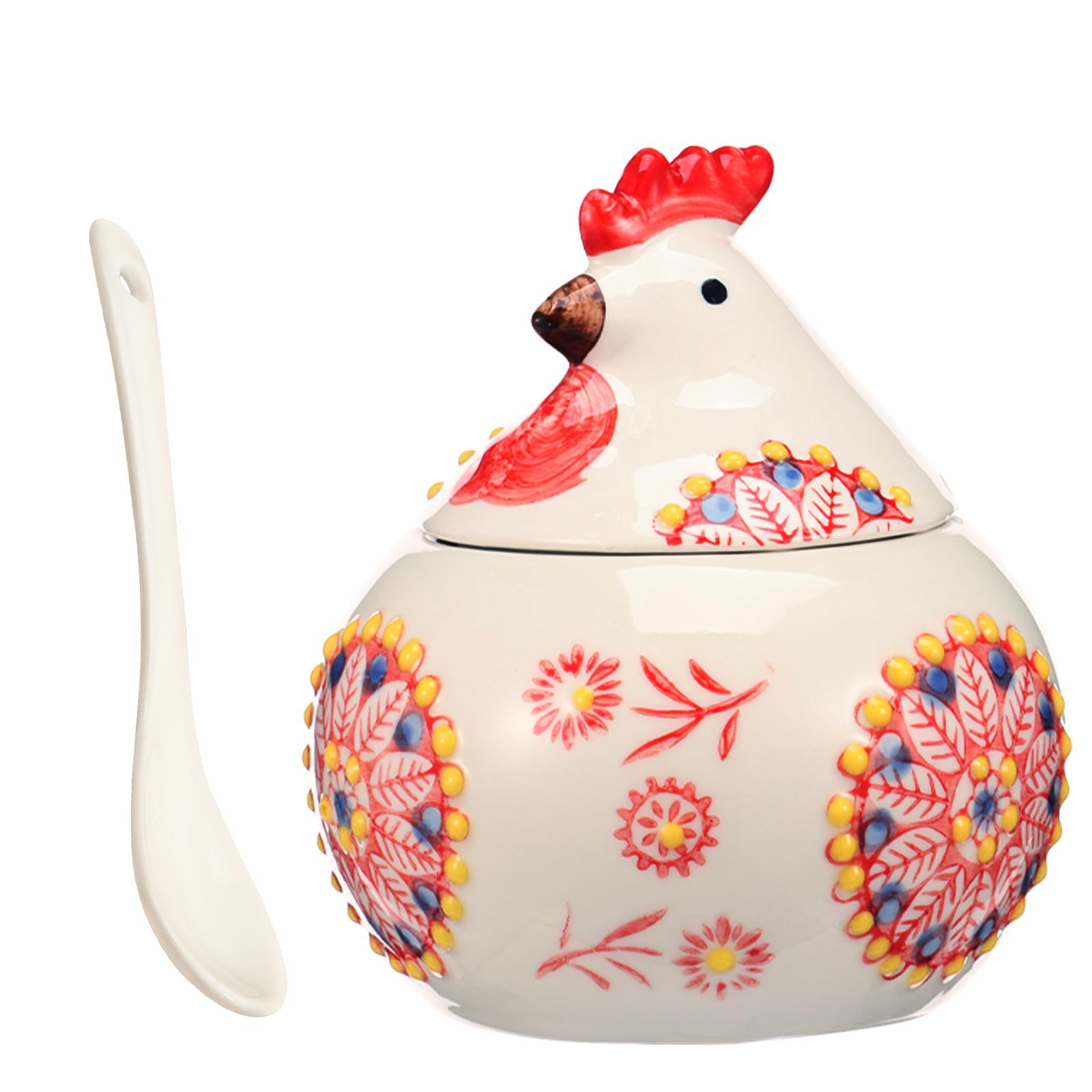 

1/3Pcs Ceramic Salt Cellar 13.53 OZ Large Chicken Salt Jar with Lid and Spoon Multi-purpose Coffee Bean Storage Jars for Kitchen красный