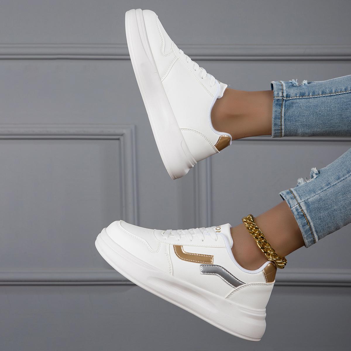 HOHO FAIR Sneakers Women White Shoes Women s PU Leather Sneakers Sports Shoes Flats Plus Size 36-42 36 золотой