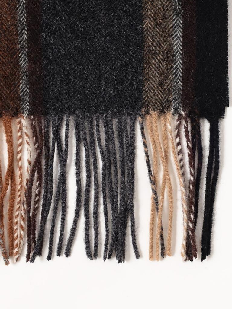 Beams Heart Men's Wool Herringbone Check Scarf in Charcoal Grey, One Size