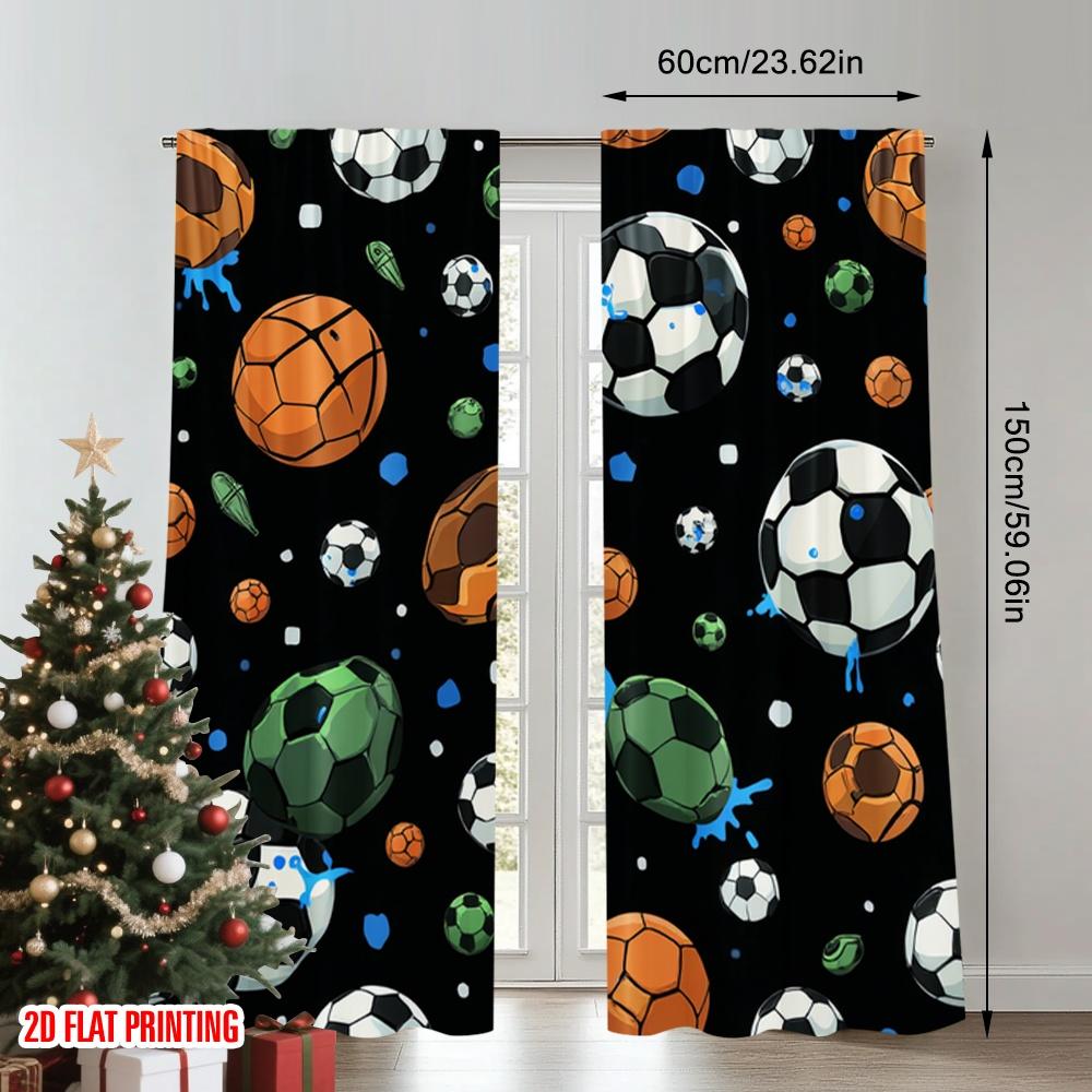 Set Of 2 Flat Printing Curtain Sports Balls Seamless Digital Printed Polyester Drapes Party Decorations Use Bedroom Office Curtains Made Master Window