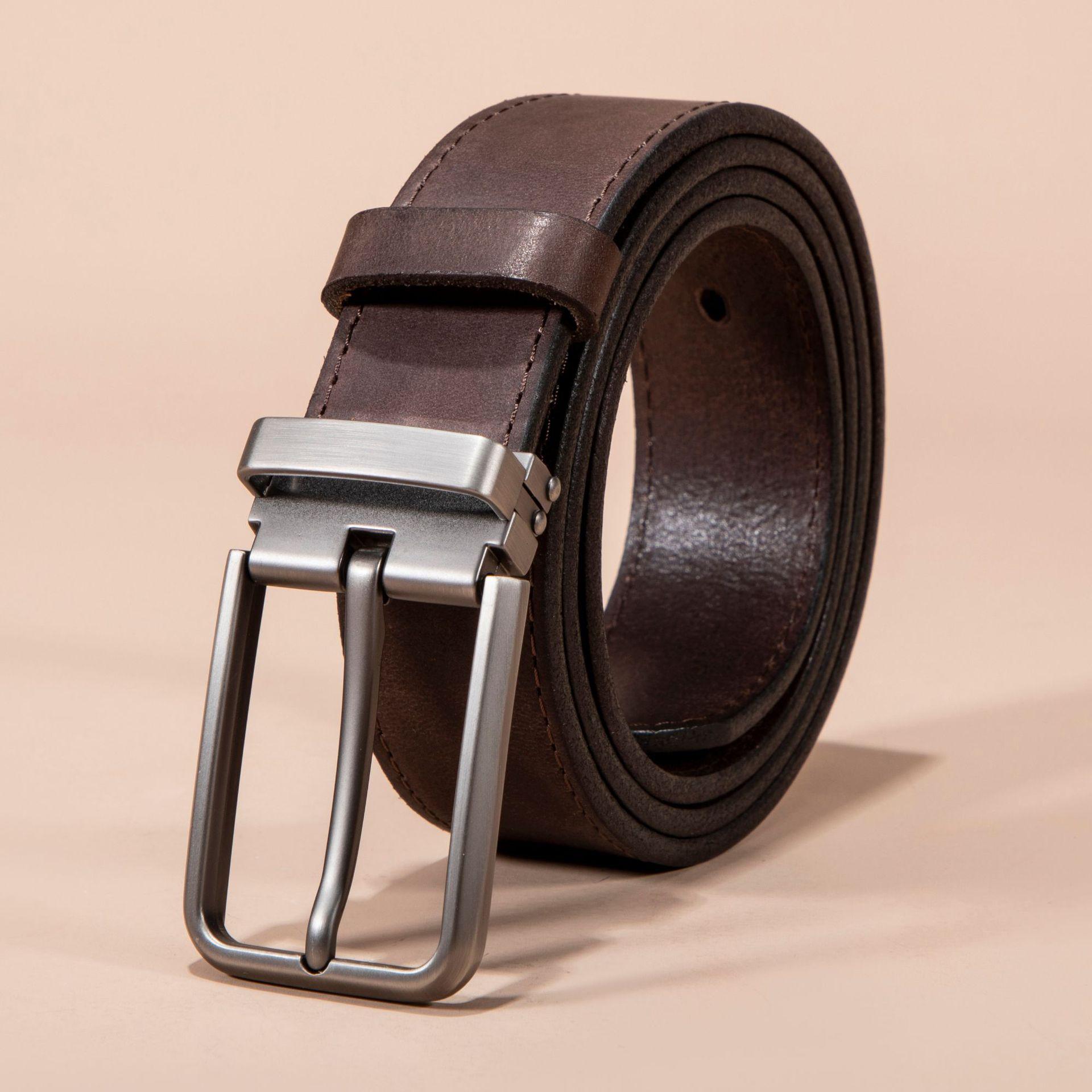 

Ремень мужской кожаный деловой повседневный деловой с пряжкой из коровьей кожи первого слоя, высококачественный модный ремень для молодой индивидуальности 110cm-130cm темно-коричневого