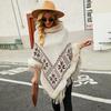 Faux Fur Winter Coat Shawl Cape with Rhinestones and Tassels for Women