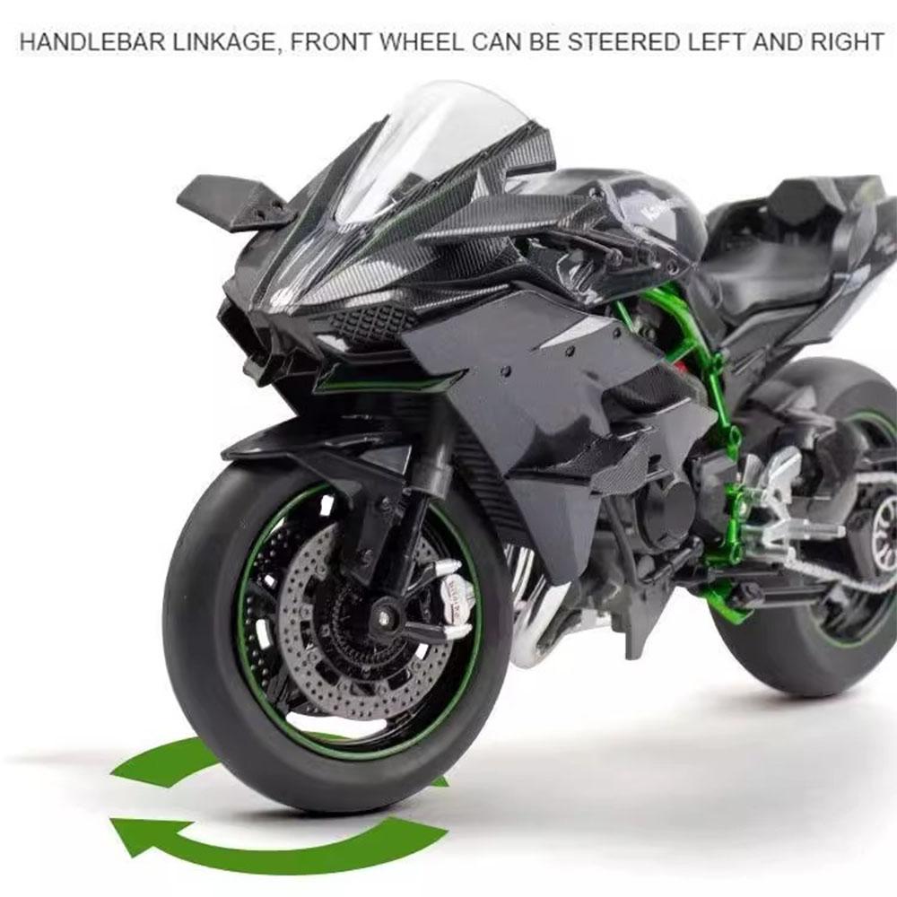 Model de motociclete Kawasaki Ninja H2R 1/9, din aliaj, turnat sub presiune, cu amortizoare, jucărie cu lumină sonoră pentru copii, băieți, cadouri