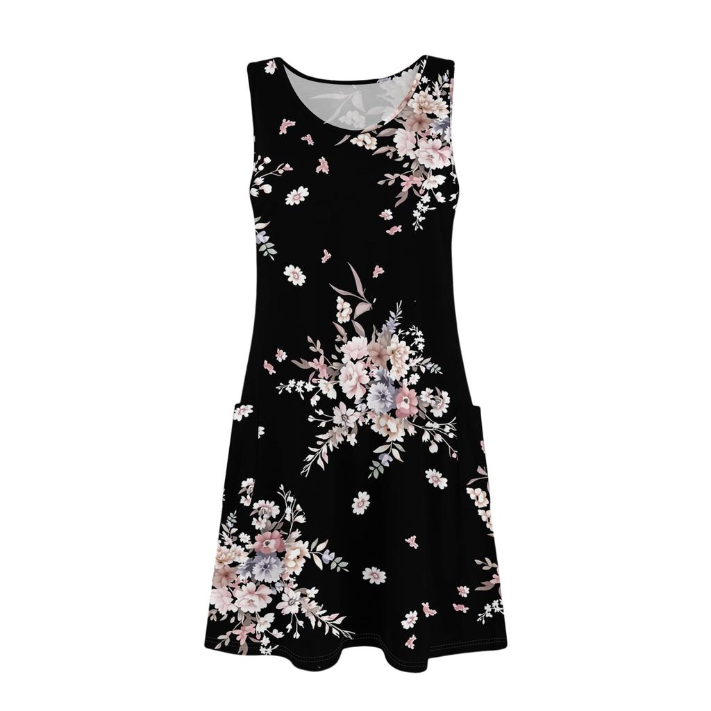 Dames casual zonnejurk met zakken Zomer Boho strandjurk Bloemenblouses voor dames T-shirts Jurk V-hals Losse tankjurken