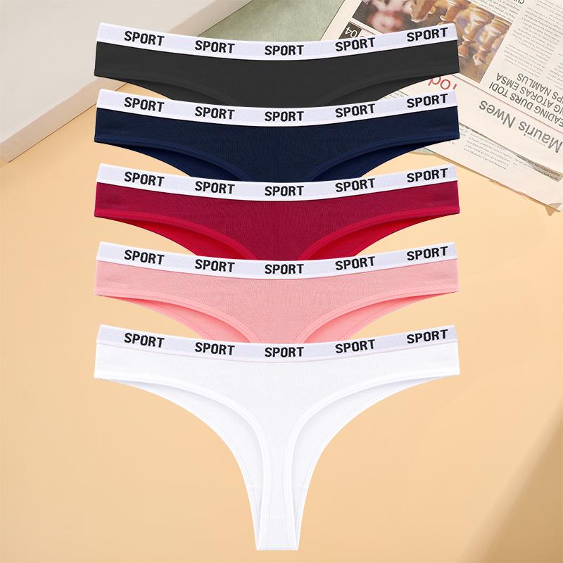 FINETOO 5pcs/Set Sexy G-String Low Waisted Sexy Antibacterial Bag Buttocks Underwear for Women Simple and Comfortable Breathable Letter