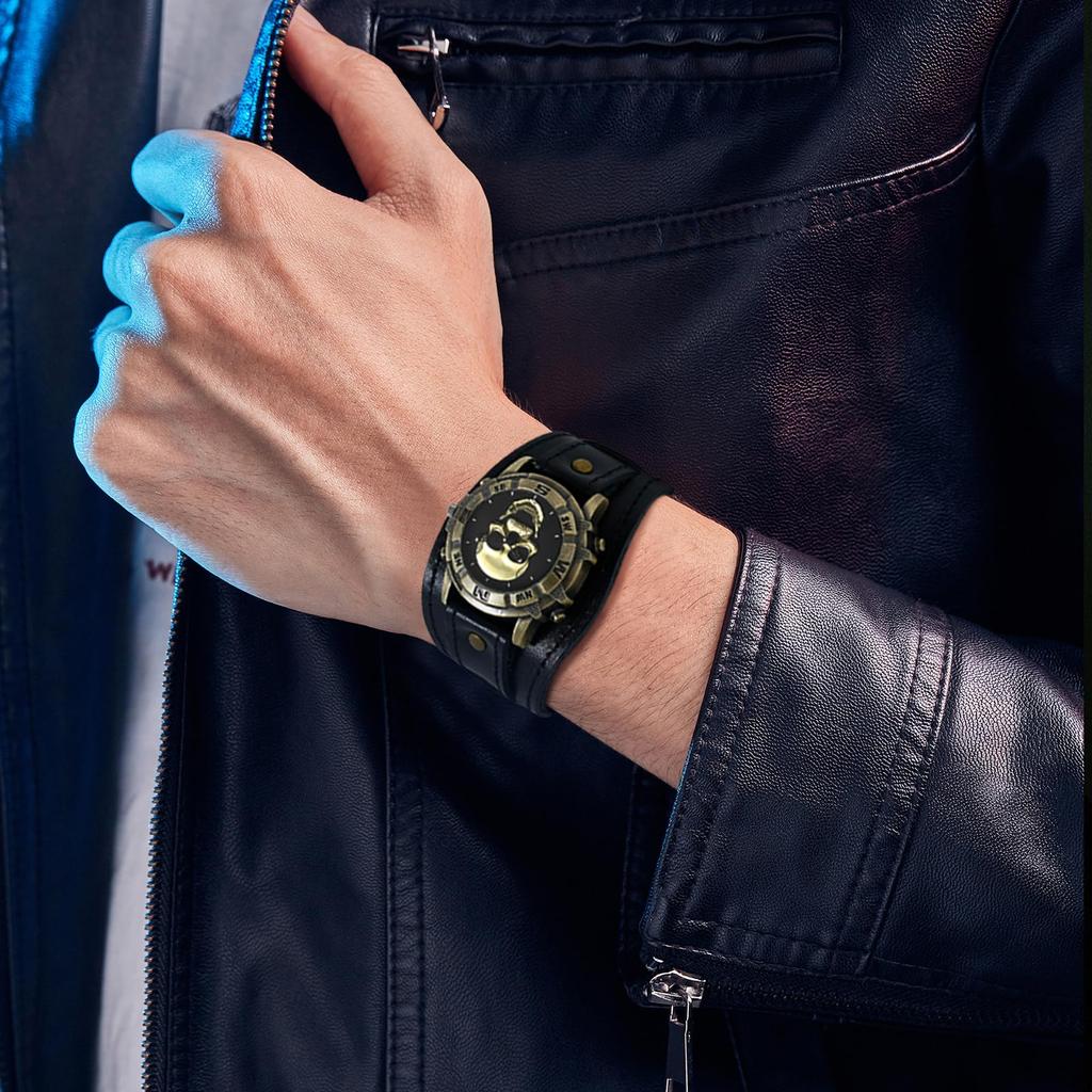 Žiūrėti Antikvarinis Kaukolės Rokas Punk Kaukolės Odinis Dirželis Vandeniui Atsparus Analoginis Kvarcinis Laikrodis Gotikiniai Aksesuarai Gimtadienio Kalėdų Helovino Dovana Vyriškas