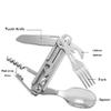 Multifunctional EDC Folding Outdoor Tableware Camping Portable Meal Knife Fork Spoon Bottle Outdoor Camping Cookware