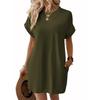 Summer Casual Women Dress Short Sleeve Round Neck Loose Pocket Solid Color Breathable Spring Fashion