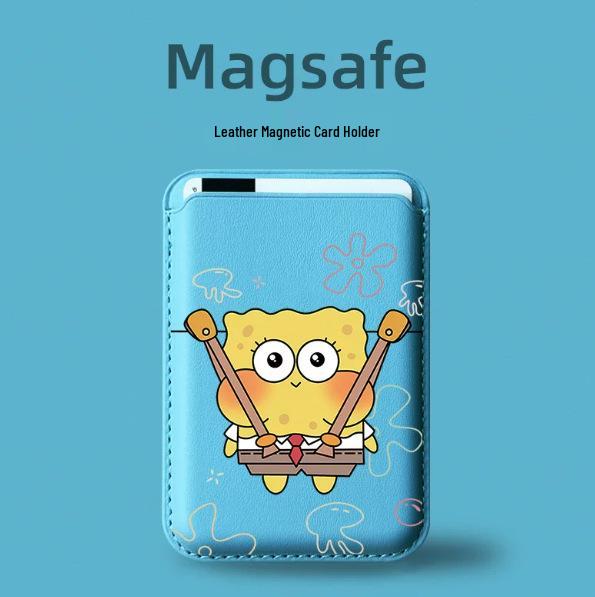 SpongeBob MAGsafe Leather Card Holder Case for Apple Phones