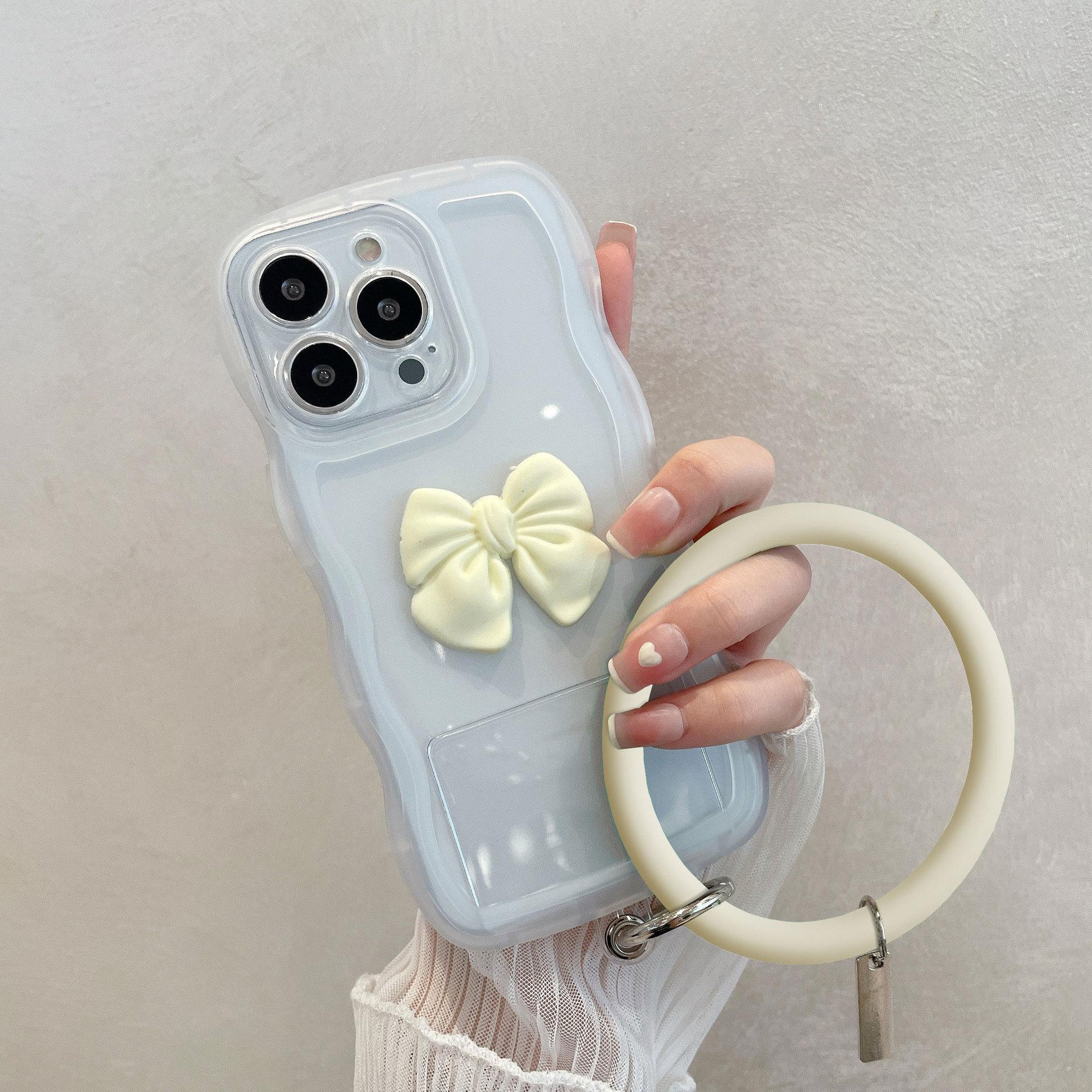 

Applicable To Apple 15PRO Matte Protective Case Wavy Bow Simple Circle Bracelet IPhoneX Phone Case 15PROMAX