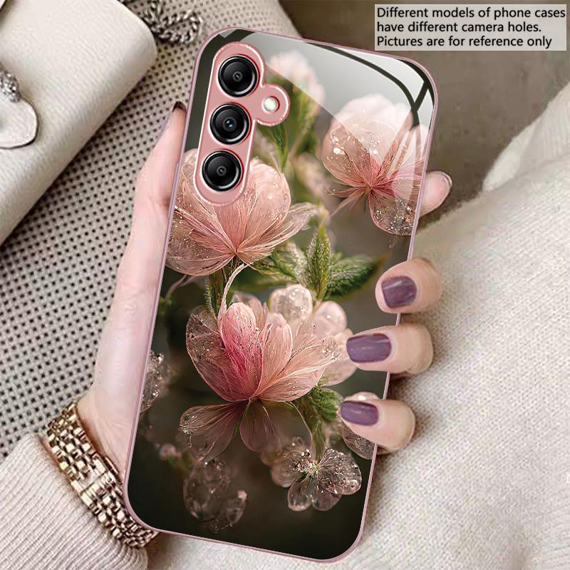 Pink Crystal Flower For Samsung A 20 30 22 23 24 25 26 31 32 33 34 35 42 50 51 52 53 54 55 56 70 71 72 73 5G glass phone case