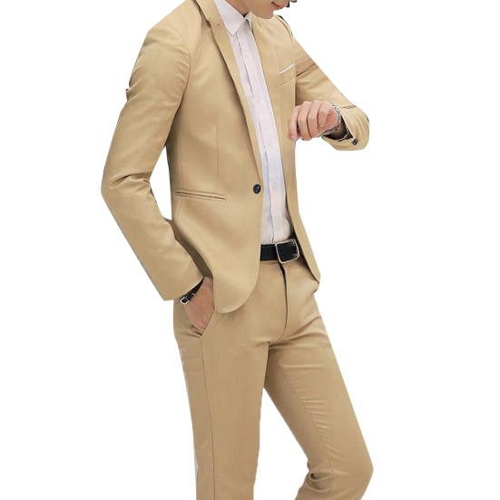 2Pcs Office Business Men Solid Color Lapel Long Sleeve Slim Blazer Pants