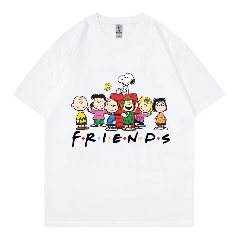 

Snoopy Friends Cartoon Anime Women T-shirt Summer Short Sleeve 100% Cotton Men Tee Shirts Tops 2025 New Fashion Couple Clothing S