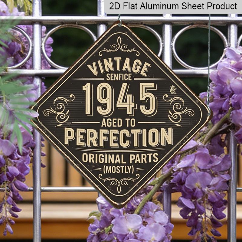

2D Flat - 1pc, Vintage Metal Aluminum Decorative Sign, Vintage 1945 Aged To Perfection, Retro Decorative Sign, Vintage Wall Art Decoration, Suitable 20*20cm