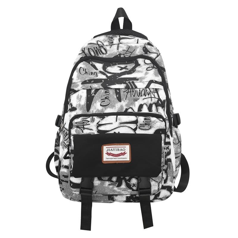 

Backpack Trendy Cool Large Capacity Graffiti Backpack Men s Casual Backpack Junior High School Durable Backpack серый