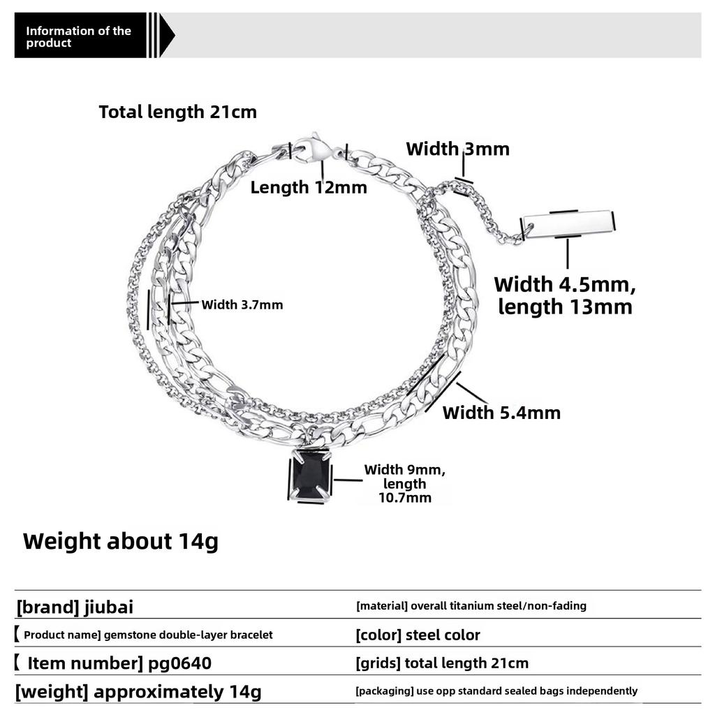 Black Diamond Layered Bracelet for Men Hip Hop Titanium Steel Splicing High-End Feel Unisex Personality Minimalist Style Men's Bracelet Jewelry