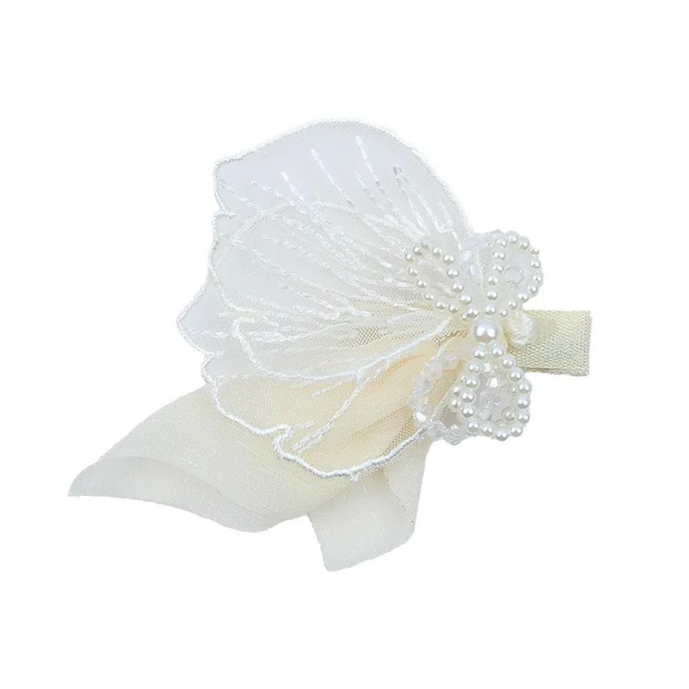 Fairy White Pink Mesh Flower Hair Clip for Kid Princess Side Bangs Stray Hair Pin for Toddler Girl Birthday Performance Headwear