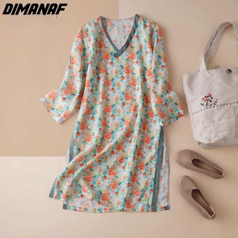 

DIMANAF 2023 летнее платье-футболка больших размеров пляжные женские свободные платья с цветочным принтом