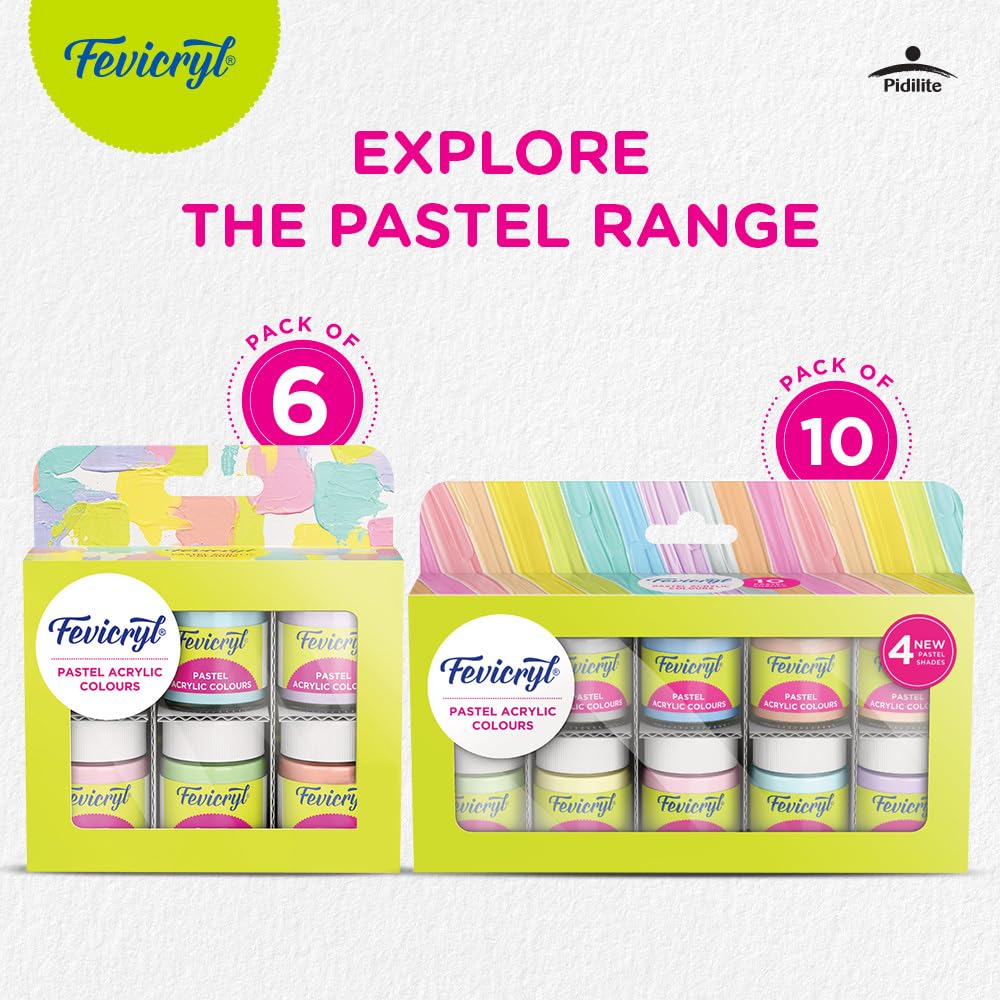 Fevicryl Acrylic Colours Pastel Paint Kit 10 X 15 Ml Tubes for Canvas Wood Leather Multi Surface DIY Art Supplies
