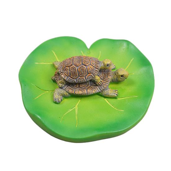 Pływająca Figurka Żółwia Liścia Lotosu Podwójny Żółw Statua Rzeźba Ogród Zewnętrzny Podwórko Staw Rybny Akwarium Dekoracja Ornament