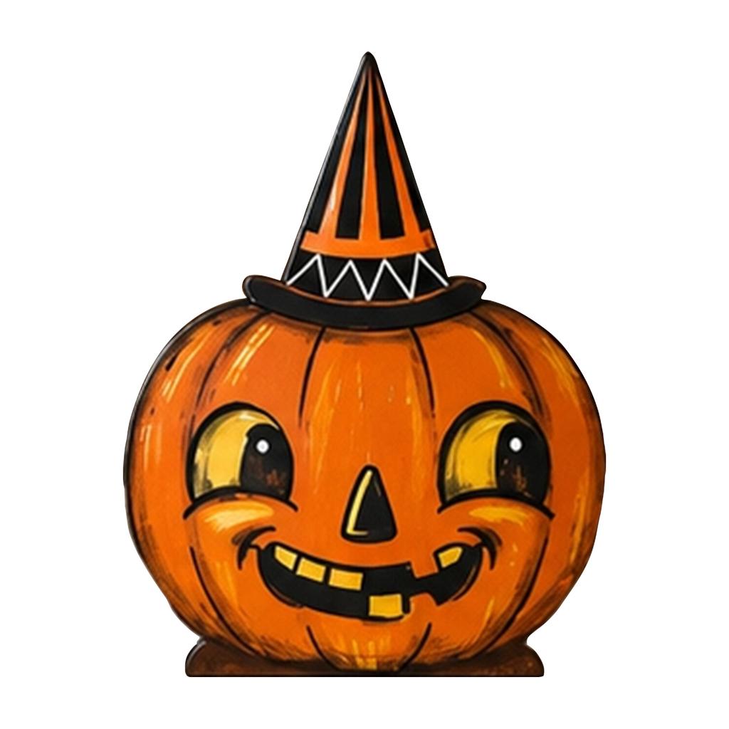 Vintage Style Halloween Wooden Decoration Set Pumpkin Ghost Bat Party Tray Display Festive Seasonal Home Tabletop Ornament