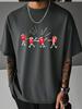 Unisex White Short Sleeve Tee Four Cartoon Red Tomato Stick Figures Explosion Graphic Crew Neck Loose Casual Male Daily Tops