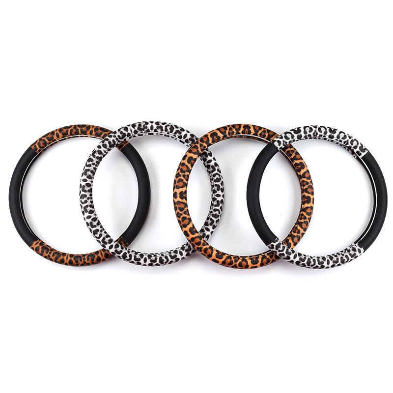 Leopard Printing Steering Wheel Cover Universal Leather Two Tone Car Interior Steering Covers Case 37-38CM Accessories