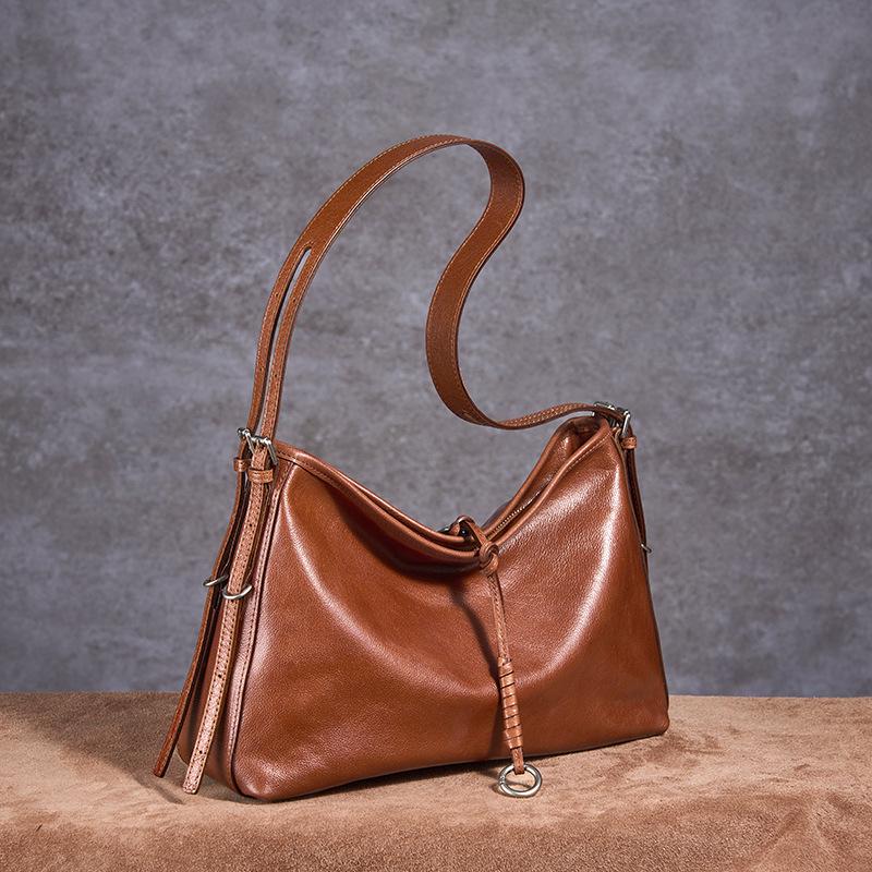 Large Capacity Women's Genuine Leather Tote - Cowhide Shoulder Hobo Bag