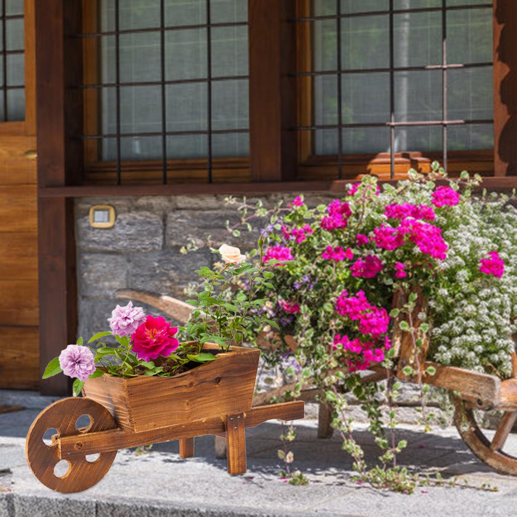 Wooden Wagon Planter Multi Functional Stylish Garden Flower Cart Planter for Home Yard