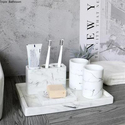 Light Luxury Marble Stripe Resin Wash Soap Dispenser Gargle Cup Toothbrush Holder Soap Dish Bathroom Bath Supplies