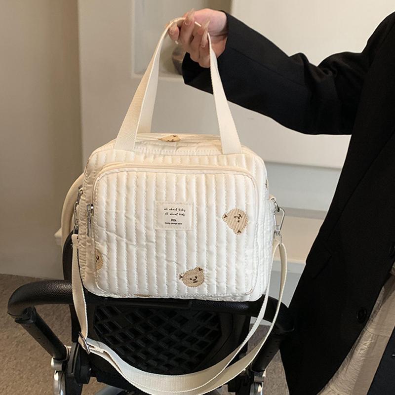 Mama Tasche Niedlicher Bestickter Bär Blume Handtasche Schultertaschen Tragbar Große Kapazität Aufbewahrung Umhängetasche