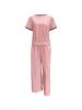 European Summer Pink Linen Women's Two-Piece Set: Short Sleeve Top & Wide-Leg Pants