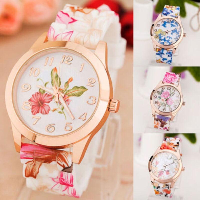 Elegante Orologio da Donna con Cinturino in Silicone e Stampa Floreale per Uso Casual